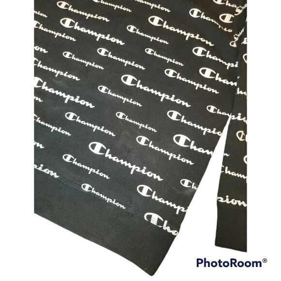 Champion Black White Men's Powerblend AOP Crewneck Logo Sweatshirt XL - Picture 13 of 13